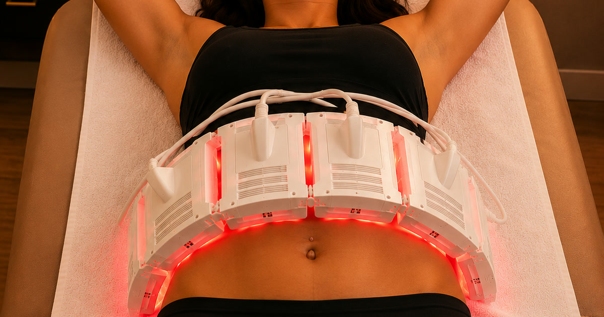 A patient resting comfortably during an InvisaRED red light body contouring session at Total Wellness Chiropractic in Bowie, MD